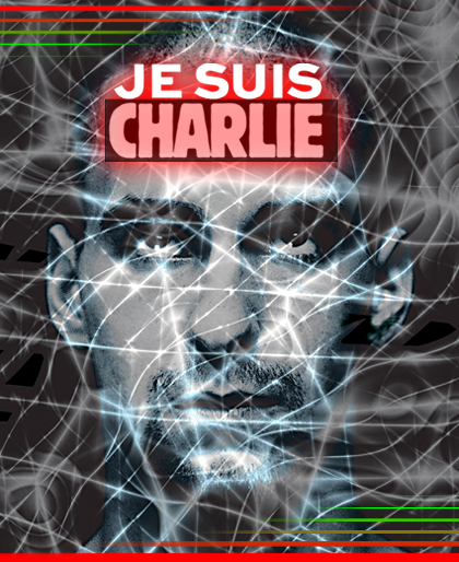 Dieter Telfser 2015 — Je suis Charlie — Diese drei Worte werden millionenfach im Netz geteilt und auf den Straßen hochgehalten. Aus Trauer um die Opfer von Paris, aus Mitgefühl für die Hinterbliebenen und aus Solidarität mit der Satire-Zeitschrift »Charlie Hebdo« – und dem, wofür sie steht: Meinungsfreiheit. — Nous sommes Charlie!